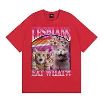 Lesbietės valgo ką juokinga katė meme marškinėliai vyrams moterims madingi vintažiniai trumpomis rankovėmis marškinėliai aukštos kokybės laisvalaikio medvilnės 100% marškinėliai S