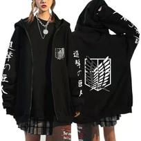 Naujas Anime Attack on Titan su gobtuvu Užsegamas su užtrauktuku megztinis su gobtuvu Levi Ackerman Shingeki No Kyojin su gobtuvu Vyrams ir moterims Poroms Sportinė apranga Cosplay drabužis XS juoda