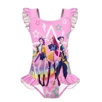 Vaikams Mergaitėms Anime Animacinis POP Dainininkės Rumi Mira Zoey Spausdintas Klostuotas Berankovis Viengubas Maudymosi Kostiumas 100cm