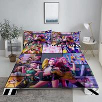 Huntrix, Rumi, Mira, Zoey-Demon Hunters K-pop patalynės komplektas 3D spausdintas plokščias paklodė su užvalkalu pagalvei Patalynė Karališkojo, Karalienės dydžio 110X230cm(2Pcs)