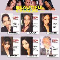 6 vnt. Kpop stabas KATSEYE Lomo kortelės Naujas albumas BEAUTIFUL CHAOS MEGAN Daniela MANON LARA SOPHIA HD spausdintos fotokortelės Gerbėjų dovanos