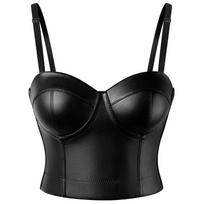 Moteriškos odinės liemenėlės Gothic Bralette Corsage Seksualus apatinis trikotažas Korsetas Viršūnės vakarėliui, apatiniai apatiniai S juoda