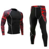 Sportinis kostiumas 2 vnt./komplektas Vyriški spausdinti sportiniai drabužiai kompresiniai marškiniai kelnės fitneso pėdkelnės Rashguard L raudona
