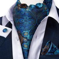 Vintage Ascot Tie vyrams Kasdienis kaklaraištis vyrams Sidabrinė pilka Cravat Ascot Paisley Tie Hanky ​​rankogalių sąsagų rinkinys AS-2038