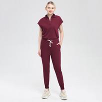 Slaugos uniformos Elastingas Spandex Klinikos kostiumas Moteriški medicininiai drabužiai Darbo drabužiai Ligoninės gydytojo drabužiai Kvėpuojantis audinys Sveikas grožio dėvėjimas M vyno raudonos spalvos