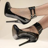 5 colių aukštakulniai unisex fetišo pompos su kulkšnies dirželiu „stiletto Pinup“ senoviniai batai, 36–46 dydis 36 juoda