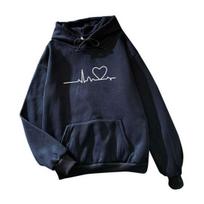 Megztinis Unisex Prašmatnus gobtuvas elastingas rankogalis Heart Print Couple Hoodie S violetinė