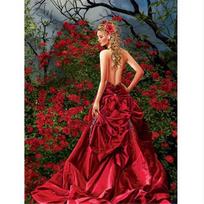 5D DIY Diamond Painting Red Dress Woman Rose Diamond Embroidery Full Mosaic Kits Cross Stitch Home Decor Handmade Gifts Round 20x30cm