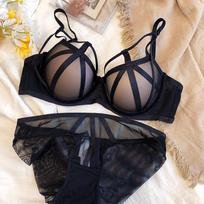 Moteriški nėriniuoti apatiniai Sexy Hollow Push Up liemenėlių rinkinys Klasikinis apatinis trikotažas, madinga fluorescencinė plius dydžio CD liemenėlė 70B juoda