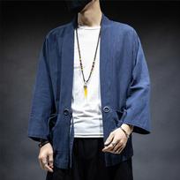 Kimono megztinis Retro Tradiciniai japonų samurajų drabužiai Kinų stiliaus medvilniniai lininiai Haori Yukata gatvės drabužiai XXXXL tamsiai mėlyna spalva