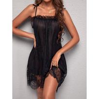 Europietiškas ir amerikietiškas plius dydis Sling Lace Sexy Nightdress Pižama Home Service L juoda