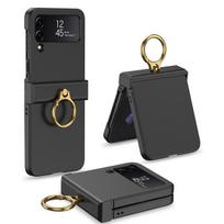 Šarvų laikiklis, skirtas Samsung Galaxy Z Flip 4 Case 360 ​​° Žiedo lanksto stovo apsauginis dangtelis Case & Holder juoda