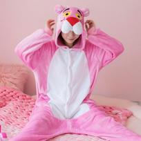 Unisex Pižama suaugusiems Kigurumi Cosplay Kostiumai Gyvūnams Sleepwear Pink Panther Šilti naktiniai drabužiai XL pink