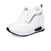 Platforminiai balti sportbačiai, moteriški lipnia juosta laisvalaikio batai su aukštais paslėptais kulnais 35 balta