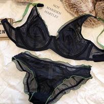 Prancūziškas itin plonas apyrankės apatinis trikotažas moterims apatinis trikotažas Sexy Deep V Push Up liemenėlės rinkinys Vasaros komfortas, kvėpuojantis apatinis trikotažas ir kelnaitės L žalia