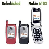 Atnaujintas originalus Nokia 6103 atlenkiamas paprastas mobilusis telefonas su 1 SIM kortele No charger raudona