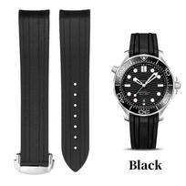 20 mm lenkta galinė guminė laikrodžio apyrankė, skirta Omega Seamaster 300 AT150 Speedmaster 007, sulankstoma sagtimi, silikoninė laikrodžio apyrankė Black-with buckle  20mm with logo