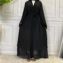 Dubajus Abaya šifono madingi megztiniai, musulmonai moterims, kuklus chalatas Turkija kaftanas ramadanas arabiški islamiški drabužiai S juoda