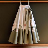 Retro Kinų Hanfu Spausdinta Spalvota Arkliuko Veido Sijonas Moteriškas Pavasario Mada Universalus Klostuotas Laisvas Vidutinio Ilgio Sijonai 4XL smėlis
