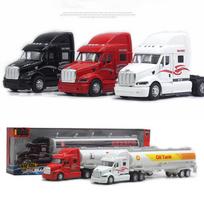 1/48 Sunkvežimio priekaba žaislas, lydinio cisternos sunkvežimio žaislinė transporto priemonė, nuimama atitraukiama naftos gabenimo transporto priemonė su garsu ir šviesa vaikams 1/48-Size:34.5*5*7cm juoda
