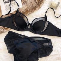 1 rinkinys / moteriškas apatinio trikotažo komplektas Sexy Lace Push Up liemenėlė su prancūziško plono puodelio komforto liemenėle Vasarinis tinklinis kvėpuojantis apatinio trikotažo komplektas 70B juoda