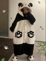 Moteriškos pižamos pandos chalatas pliušiniai naktiniai marškiniai Minkšti anime Cosplay kostiumai Helovino drabužiai namų drabužiai su gobtuvu S