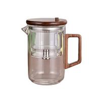 Yousheng 550/750ml Arbatinukas su sieteliu, medine rankena, stiklinis arbatinukas iš borosilikatinio stiklo, vandens atskyrimo technologija, nelašantis snapelis, lengvai prižiūrimas arbatinukas 550ML