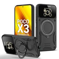 Skirtas Xiaomi Poco X3 NFC dėklas Magsafe magnetiniam belaidžio įkrovimo dėklui PocoX3 X3 X 3 Pro žiediniam stovui telefono galinis dangtelis For Poco X3 juoda