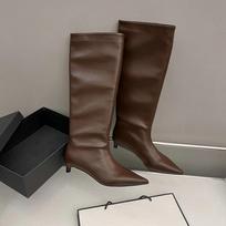 Designer Pointed Toe Women Modern Thigh high boots Fashion Slip On Long Booties Ladies Concise Square Low Heels Shoes white 35