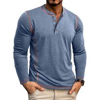„Henley“ marškinėliai vyrams Laisvalaikio ilgomis rankovėmis lengvi megztiniai marškiniai „Strettch Basic Tees“ Viršutiniai vyriški treniruotės sportiniai, ploni „Henley“ marškiniai S mėlyna