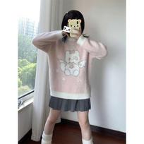 Y2k Mieli, saldūs megzti megztiniai, moteriški japoniško stiliaus Kawaii Harajuku animacinių filmų spaudiniai, palaidi megztiniai, minkšti mergaičių viršutiniai drabužiai S rožinė