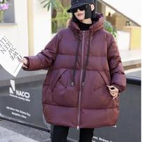 Lagabogy Vidutinio ilgio pūkinis paltas Kasdienis žieminis moteriškas laisvas storas baltųjų ančių pūkų striukė Moteriškas vientisas neperpučiamas gobtuvu parkas one size vyno raudonos spalvos