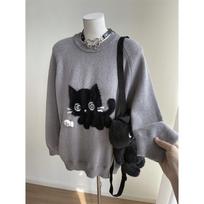 Kawaii Pilki Moteriški Megztiniai Japoniško Preppy Stiliaus Megzti Puloveriai Cutecore Oversized Džemperiai Mielas Harajuku Minkštos Mergaitės S pilka
