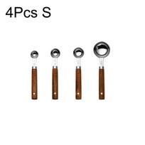 4/8 vnt. medinė rankena nerūdijančio plieno matavimo puodeliai šaukštai kepimo įrankiai kavos matavimo šaukštų rinkinys barmeno svarstyklių priedai 4pcs S sidabras