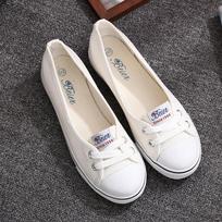 Jaunatviškas preppy stilius Moteriškas vasarinis drobės vulkanizuotas užmaunamas kasdienis negilus plokščiapadis Zapatillas Plimsolls tinginio batai 698 4 balta
