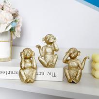 3 vnt. Dervos Beždžionės Statulėlė Ornamentas Dervos Beždžionės Dekoracija Mielas Gyvūno Figūrėlė Dervos Beždžionės Figūrėlė Mielas Beždžionės Figūrėlė auksinė