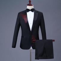 Vyriški blizgučiais puošti sceniniai kostiumai - Slim Fit sceniniai kostiumai dainininkams ir vedėjams XXXL raudona