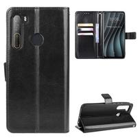HTC Desire 20 Pro odinis atverčiamas dėklas [Vintage Flip Leather], atsparus smūgiams, patvarus retro telefono dėklas for HTC Desire 20 Pro juoda