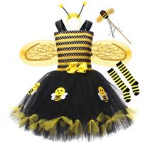 Girls Cosplay Bee Bee Bee Tiulis suknelė be rankovių su galvos apdangalu kojų šildytuvu lazdelė sparnas Cosplay vakarėlis XXL