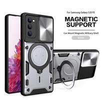 Samsung Galaxy S20 FE 5G dėklas Magnetinis metalinis žiedo laikiklis Šarvuoti dėklai Galaxy S20 FE 2022 S20FE Stumdomas objektyvo apsauginis dangtelis For Galaxy S20 FE sidabras