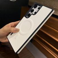Prabangus matinės odos magnetinis belaidžio įkrovimo dėklas, skirtas Samsung Galaxy S24 Ultra S23 S22, smūgiams atsparus minkštas buferis, apsauginis dangtelis For S24 Ultra