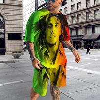 Vyrams ir moterims Bob Marley 3D atspausdintas sportinis kostiumas, vyriški marškinėlių ir šortų komplektai, vyriški drabužiai, vasaros mada, 2 dalys S