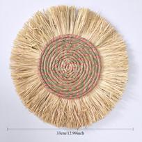 Boho Sieninis Pintas Krepšys Kabantis Rankų Darbo Jūros Žolių Austas Apvalus Bohemiškas Krepšys Sienos Dekoracija Menas Sodybos Namų Kambariui Rustic Dekoras, 33/26cm 33cm oranžinė