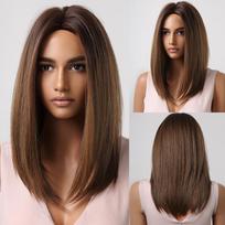 Rudų pelenų blondinai tiesūs perukai juodaodėms moterims Ombre sintetiniai vidutinio ilgio vakarėliams Cosplay plaukų karščiui atsparūs natūralūs perukai Wig-LC2022-1