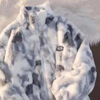 Žieminiai vyriški šilti vilnoniai triušio kailiais paminkštinti švarkai Hip Hop su užtrauktuku Tie dažyti gatvės drabužiai Harajuku laisvalaikio madingi paltai viršutiniai drabužiai S pilka spalva