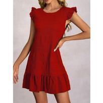 Moteriškos vasarinės suknelės Moteriškos laisvalaikio vienspalvės su raukiniais rankogaliais be rankovių mini suknelės tiesios vestidos moteriškos vintažinės trumpos suknelės S raudona