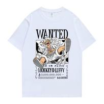 Japoniški „ONE PIECE Nika Luffy“ anime periferiniai trumpų rankovių viršūnės vyriški rudens paauglių studentų apvalios kaklo marškinėliai su grafiniais marškinėliais M juoda