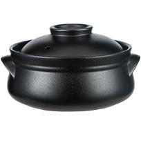 Juodas akmens masės korėjietiškas puodas būgno formos: Aukštai temperatūrai atsparus keraminis troškintuvas namų ir komerciniam naudojimui 7 inches - 1.0 L (1-2 people) juoda