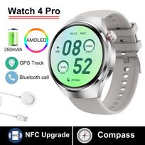 2025 Naujas WATCH 4 Pro Sveikatos Išmanusis Laikrodis Vyrams 360*360 AMOLED Ekranas NFC GPS Seklys Kompasas BT Skambutis Kraujo Deguonis IP68 Sportinis Išmanusis Laikrodis Silicone belt sidabras