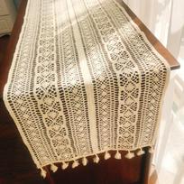 Retro Pastoralinis Nertas Nėriniuotas Medvilninis Stalo Užtiesalas ir Daugiafunkcis Uždangalas 32x100 cm beige